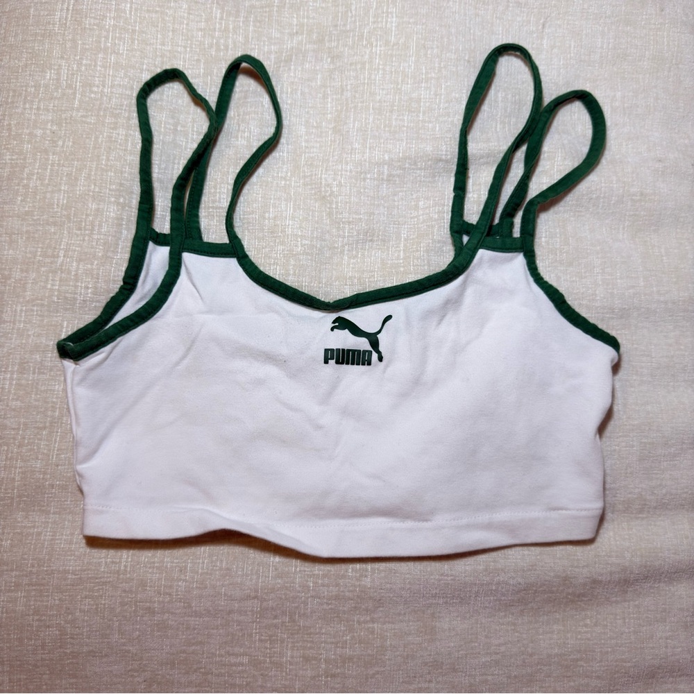 Puma White and Green Sports Bra